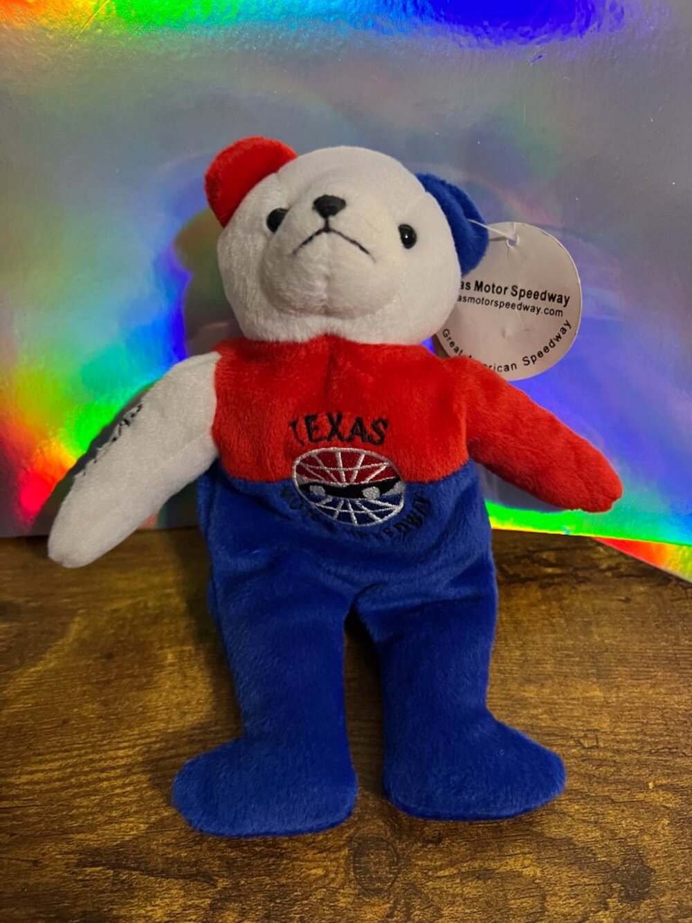 Vintage Texas Motor Speedway Red, White, & Blue Beanie Bear Plush 8” NWT